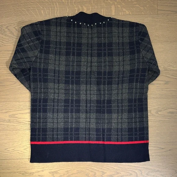 Sandro Paris plaid sweater with embellished neckline
